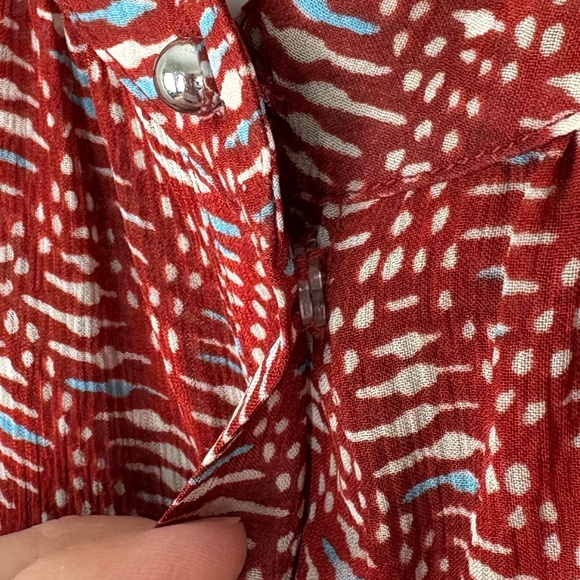 Veronica Beard Red Printed Button-Down Blouse size 6 100% silk boho EUC - Picture 4 of 14